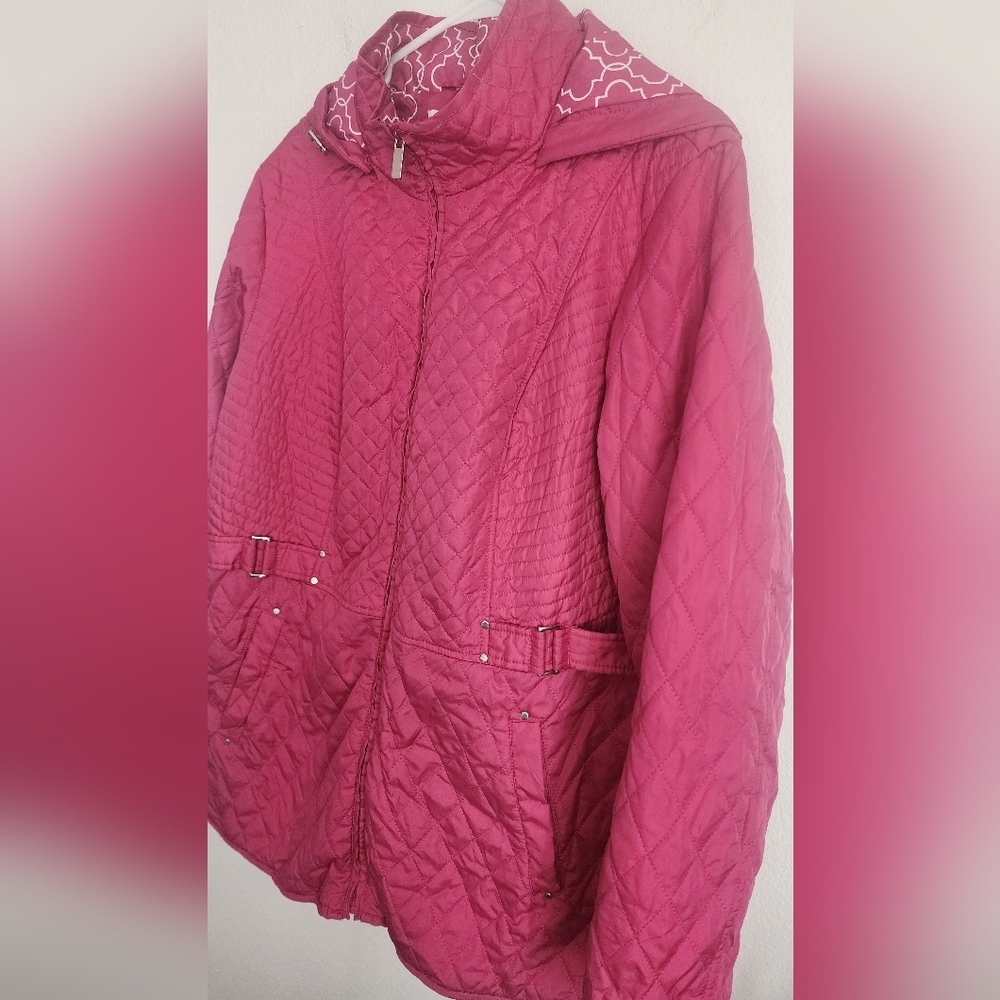 Susan Graver Pink Quilted Mid-length Coat Zip Water & Wind Resistant  Sz XL - Picture 4 of 11